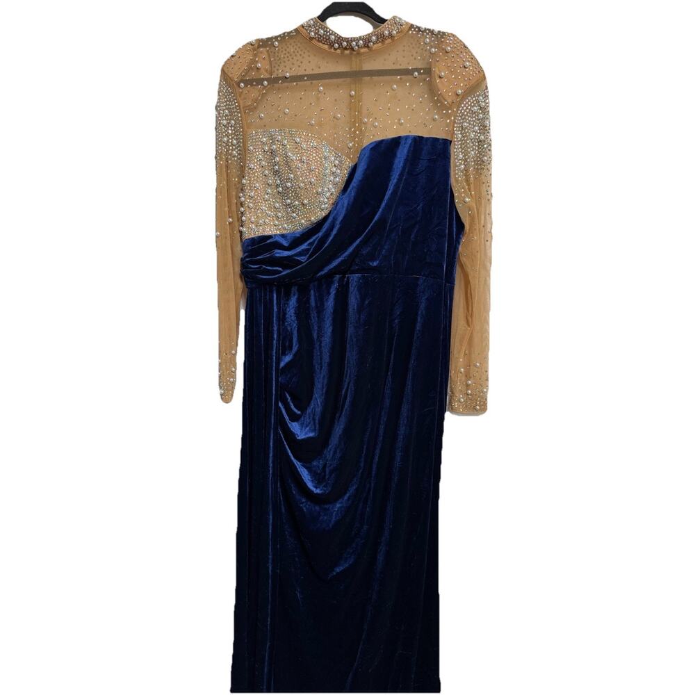 Faeriesty 3XL Royal Blue Velvet Gown Beaded Illusion Bodice Evening Prom Dress